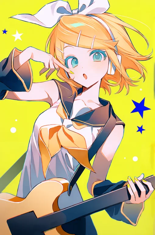 1girl, Kagamine Rin, Looking At Viewer, Light Yellow Backgro...