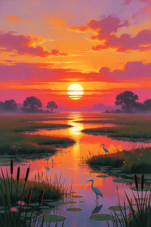 Strangedaal. A Breathtaking Sunset Over Winding Wetlands, Wh...