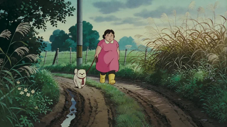 Pmpk1994, A Stout Woman In A Pink Dress And Yellow Boots Wal...