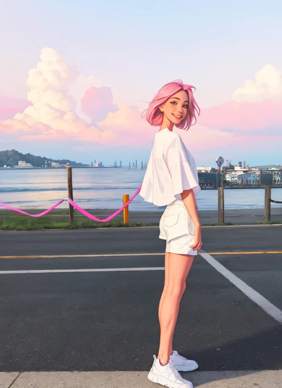 1girl, Realistic, Standing, Photo, Gorgeous White Blouse, Sh...