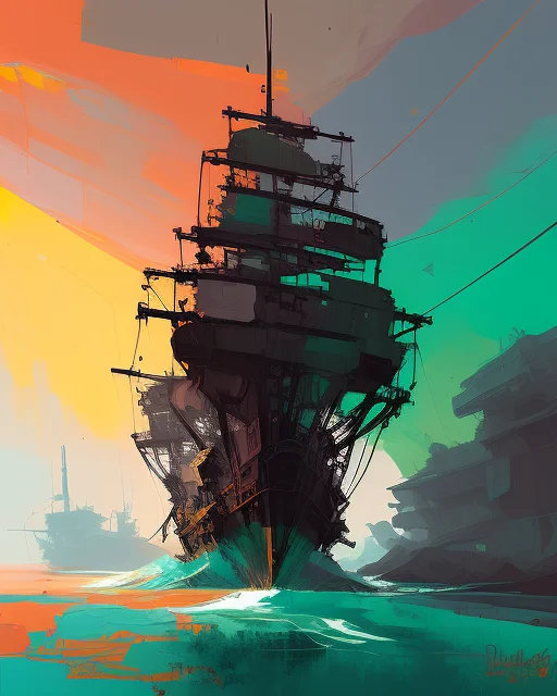 Nvinkpunk Oil Painting Of An Battle Shippirate Ship On The O...