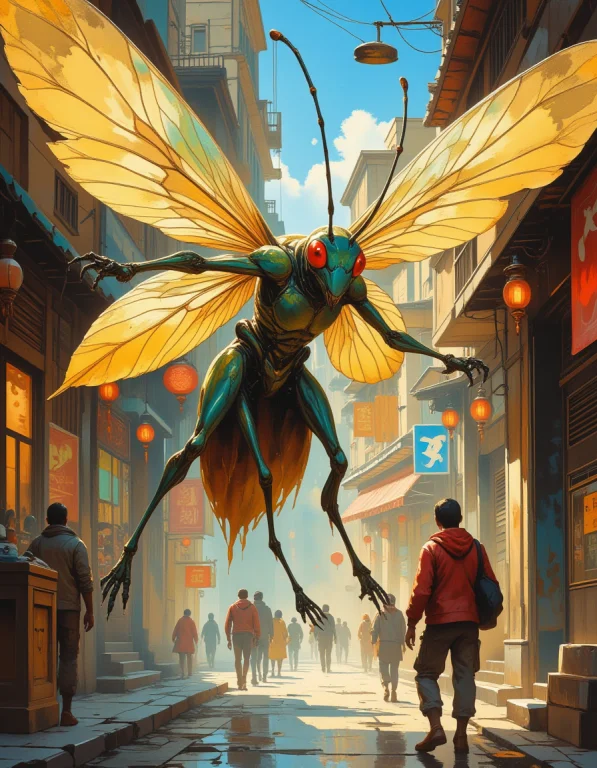 A Small,insect-like Humanoid With Shimmering Wings,darting T...
