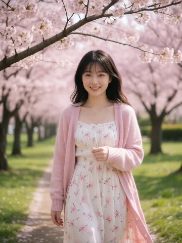 A Photograph Of A Beautiful Woman Strolling Beneath Cherry B... — Stable Diffusion AI Prompt: A photograph of a beautiful woman strolling beneath cherry blossoms, lost in tho...