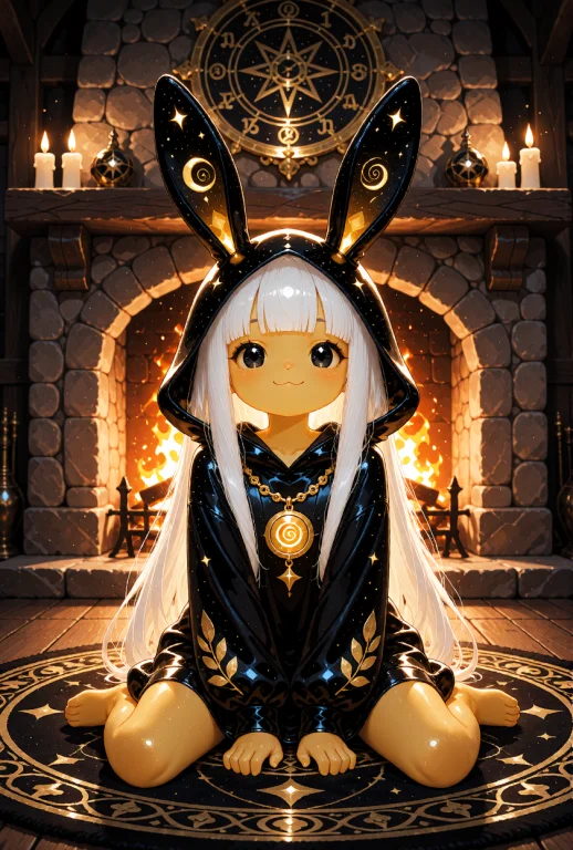 A Cute Bunny Girl With Glowing Golden Skin And Long, Straigh...