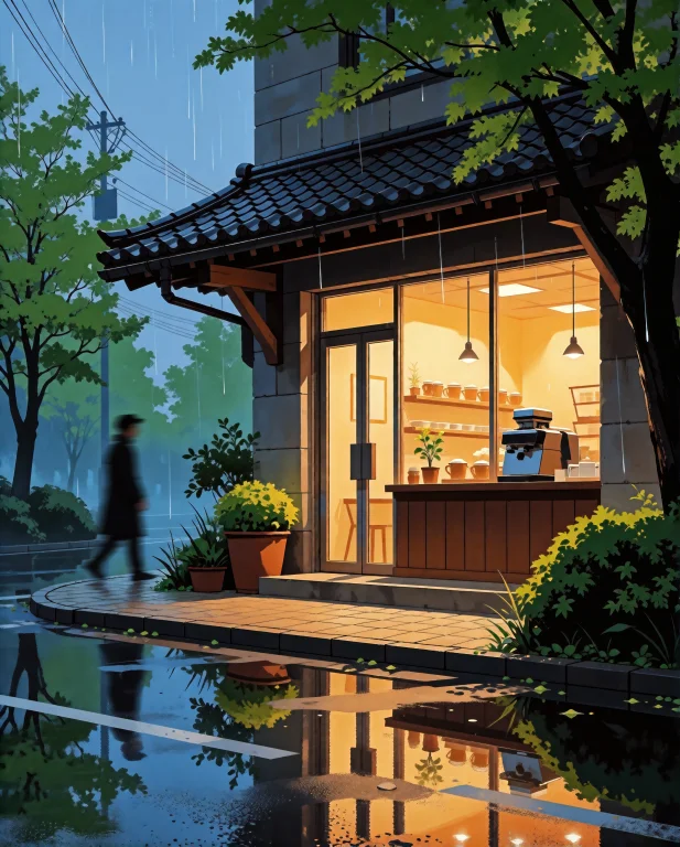 At Dusk During Spring. The Weather Is Rainy.