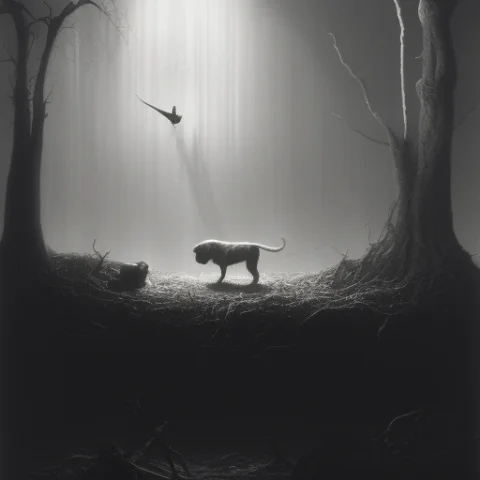 A Dog Eating Spaghetti, Surreal, Polish Horror, Piotr-jablon... — Stable Diffusion AI Prompt: A dog eating spaghetti, surreal, polish horror, piotr-jablonski