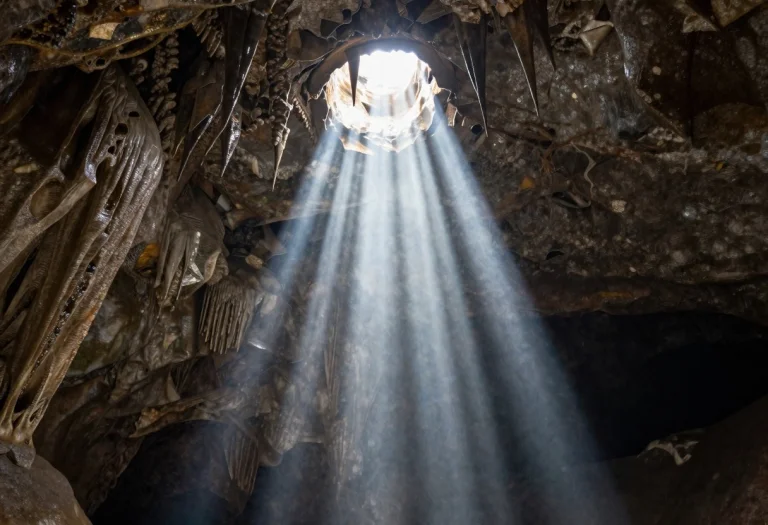 A Crystal Cavern Refracting Shafts Of Light, Spotlight, Extr...