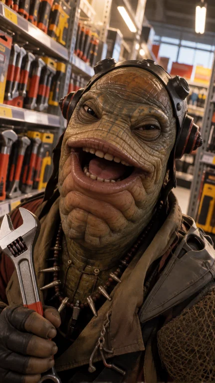 Shyng Alien Man, Extreme Close-up, Slightly Low Angle, Holdi...