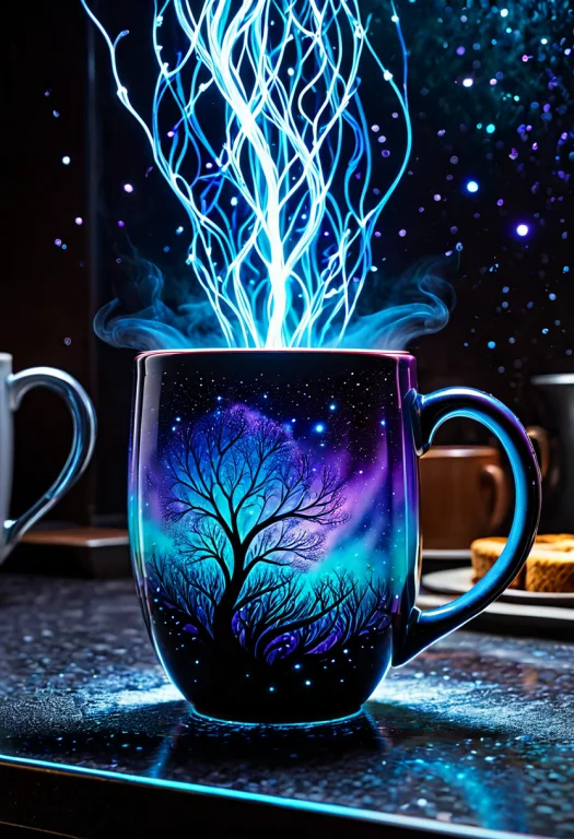 Photorealistic, A Ceramic Coffee Mug On A Dark Kitchen Count...