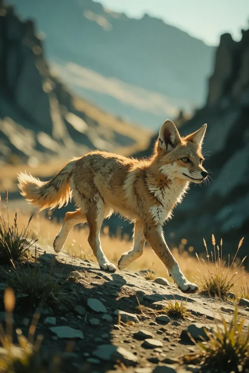 Nature, A Culpeo Fox Trotting Along A Ridge Above A Patagoni...
