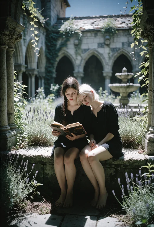 A Grainy Vintage Photograph In The Moonlit Cloister Garden O...