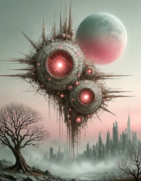 This Digital Artwork Depicts A Surreal, Futuristic Cityscape...
