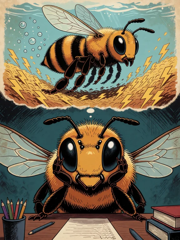 Vintage Comic Style, On The Bottom Half A Giant Bumble Bee S...