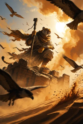 A High-tension Cinematic Fantasy Artwork In An Extreme Upwar... — Stable Diffusion AI Prompt: A high-tension cinematic fantasy artwork in an extreme upward tilted perspective...