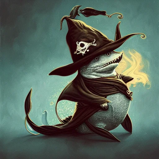 A Painting Of A Pirate Shark Wearing A Hat By Dr-strange