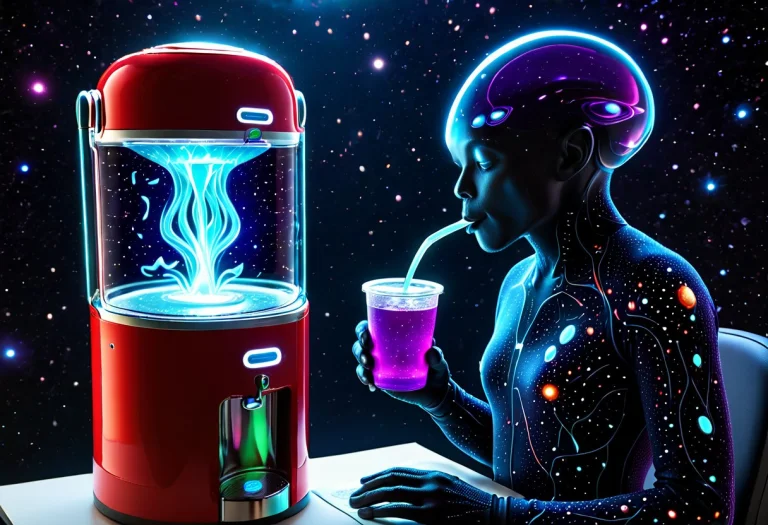 A Classic Red Office Water Cooler In Deep Space, But The Wat...