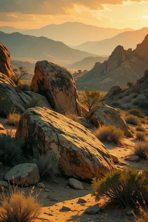 Nature, Photorealistic Desert Landscape At Sunset With Drama...