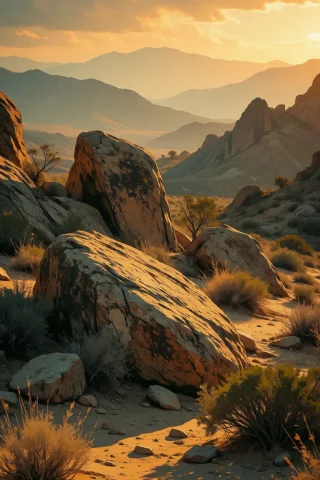 Nature, Photorealistic Desert Landscape At Sunset With Drama... — Stable Diffusion AI Prompt: nature, Photorealistic desert landscape at sunset with dramatic lighting. Large...