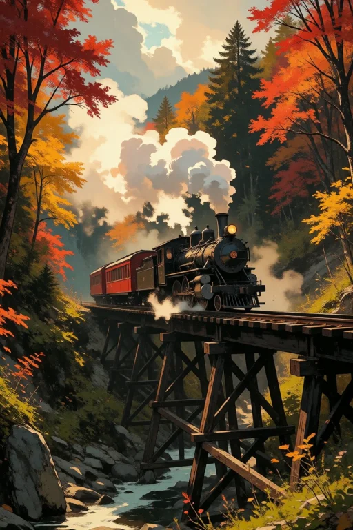 Nature, A Vintage Black Steam Locomotive Pulling Red Passeng...