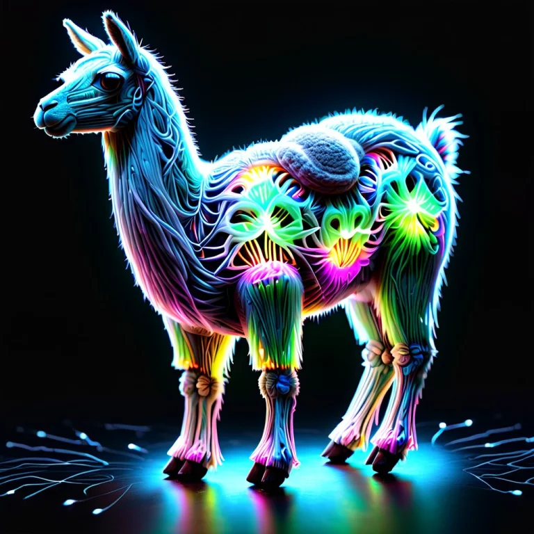 Bioluminescent Llama Made Of Strands Of Light. Teeth Stickin...