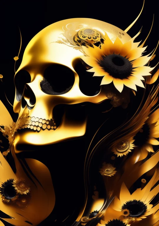 34 Side View Gold Marble Skull With Gold Filigree Inlay Surr...