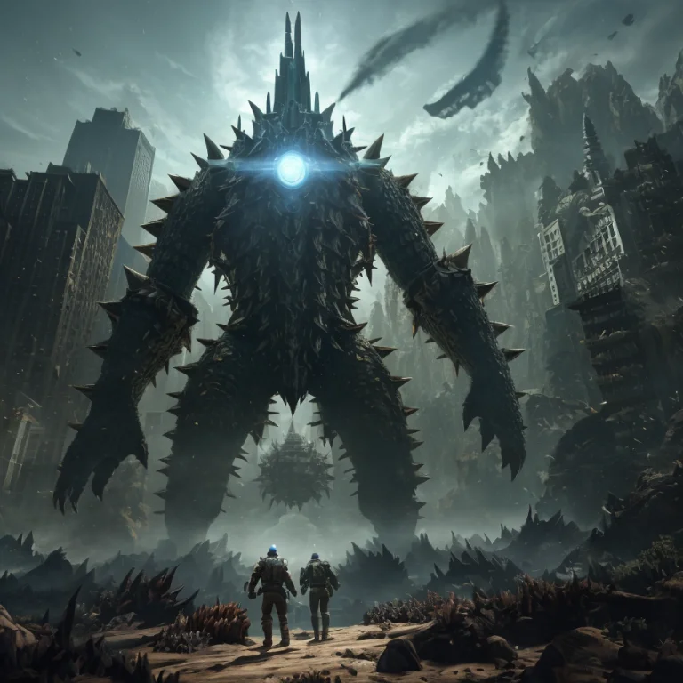 3d Render Of A Gigantic Titan Stepping On A Tiny City And Cr...