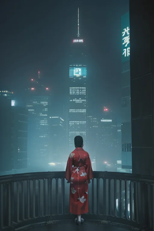 Moviestill, A Woman In A Red Kimono, Outdoor, City View, Nig...