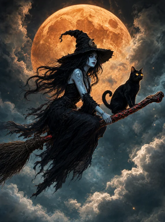 A Stunningly Mysterious Dark Fantasy Scene Of A Gothic Witch...