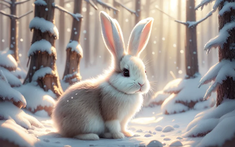 A Cute Bunny In A Forest, Soft Colors, Winter, Breathtaking,...