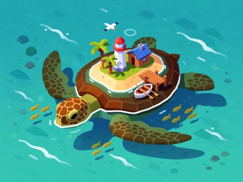 An Illustration Of A Giant Sea Turtle Swimming Through A Cal... — Stable Diffusion AI Prompt: An illustration of a giant sea turtle swimming through a calm turquoise sea, car...