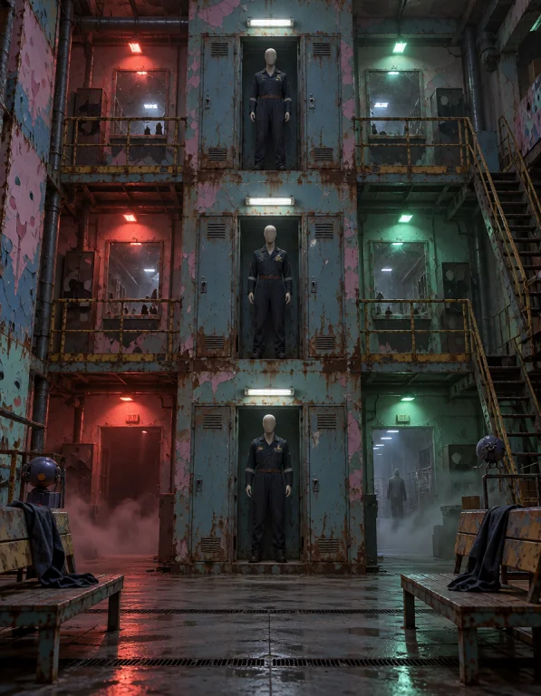 Abandoned Toy F4ct0ry, Worker Locker Tower, Stacked Rusted L...