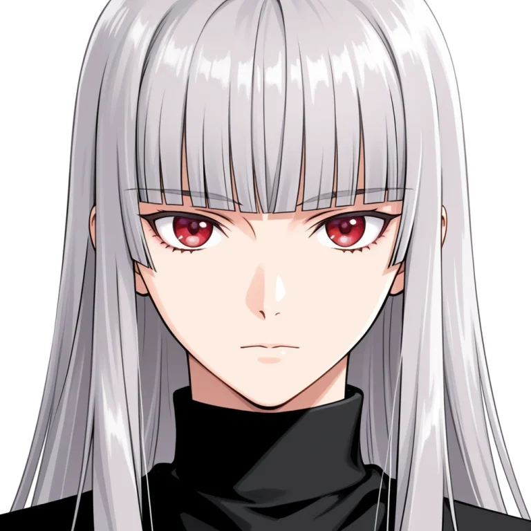 1boy, Bishounen, Grey Hair, Blunt Bangs, Long Hair, Red Eyes...