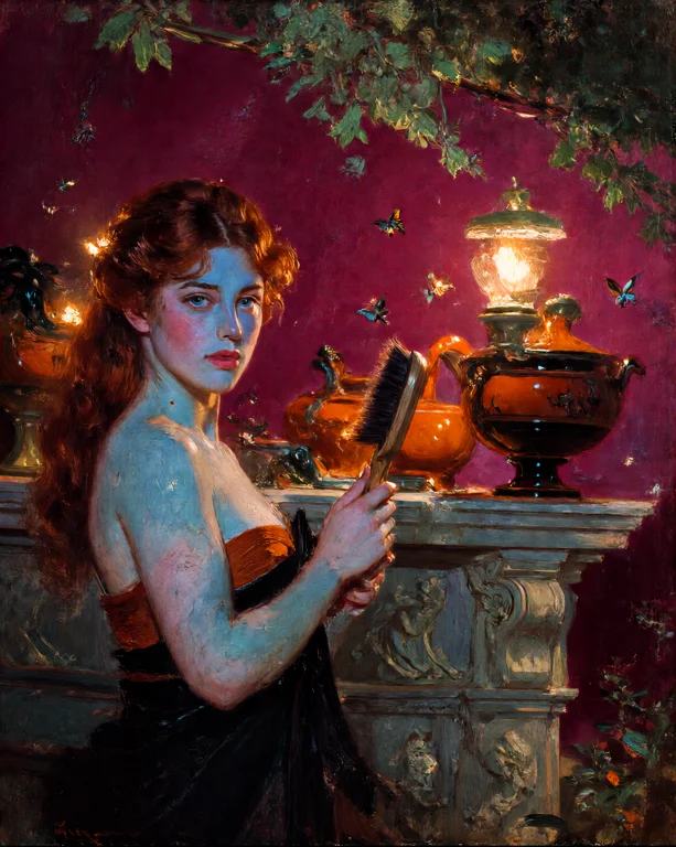 Imperfecta A Woman With Long Curled Red Hair And Pale Blue S...
