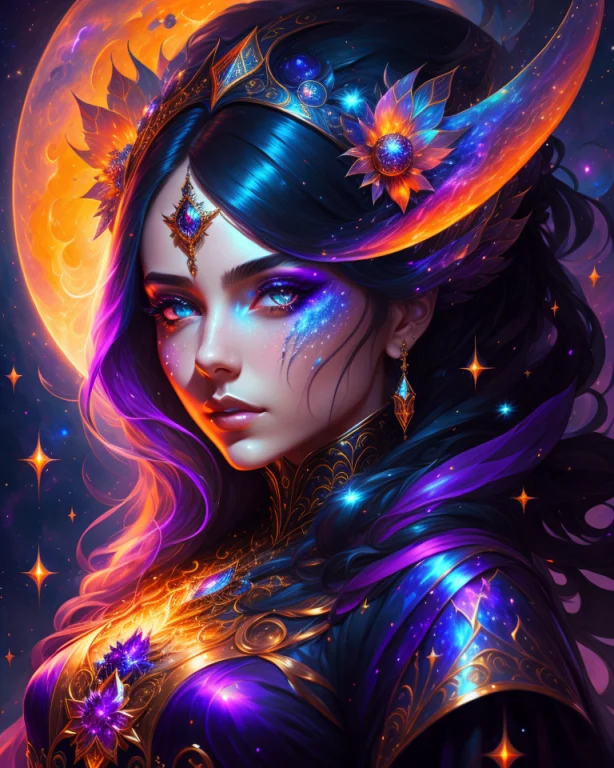 Cosmic Sorceress, Nice Perfect Face Clear Skin, Nebulas, Gal...