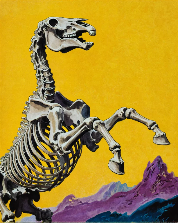 Imperfecta Render A Skeletal Horse Mid-rear In The Style Of...