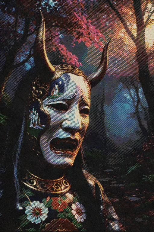 Dcobmon. A Traditional Japanese Noh Mask Positioned In Soft...