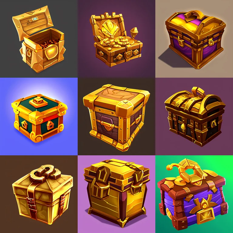 Fantassified Icon, A Golden Chest, 8k, Centered