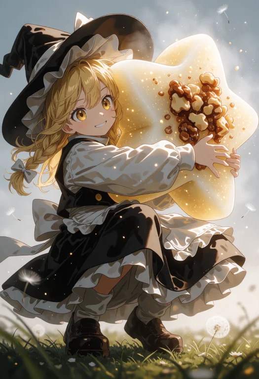 Zidiusart , Marisa Kirisame Crouches Forward, Wrapping Both...