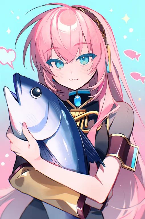 1girl, Megurine Luka, Pink Background, Aqua Background, Grad...