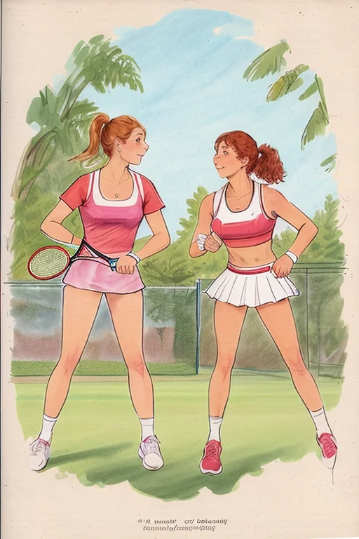 A Drawing Of 2 Women Playing Tennis, Loradougsneyd1