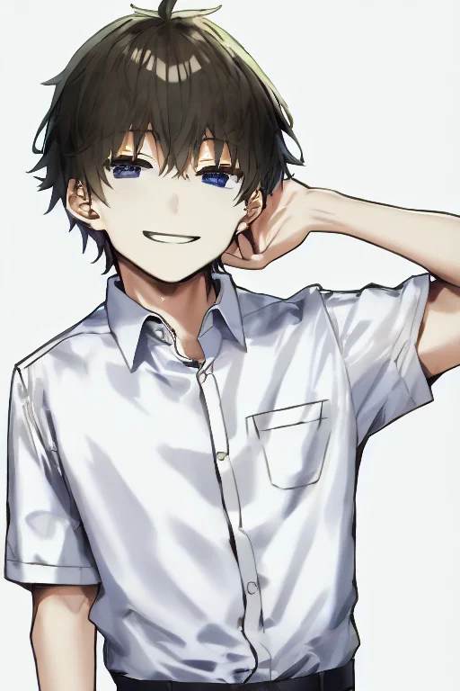 Bangs, By Sky-freedom, 1boy1.2, Solo, White Collared Shirt,...