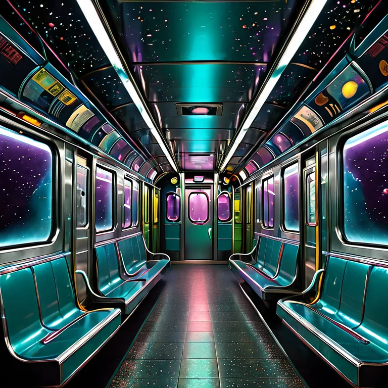 The Interior Of An Empty Subway Car At Night, Grab Handles S...