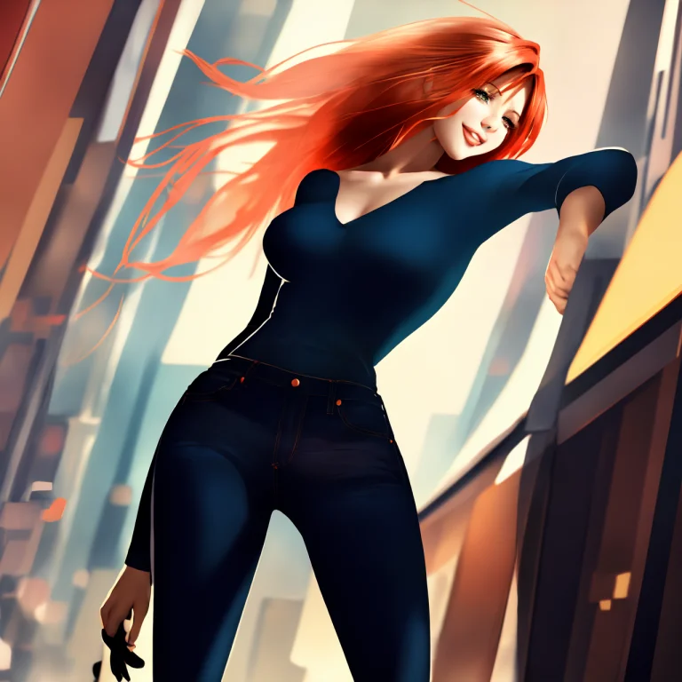 Anime, Woman Standing Leaning Back, Digital Art, Concept Art...