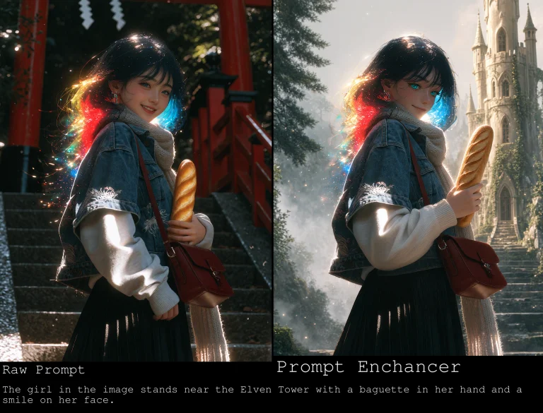 The Girl In The Image Stands Near The Elven Tower With A Bag...