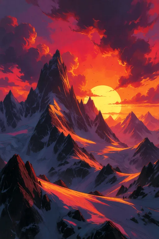 Strangedaal. A Spectacular Sunset Behind A Rugged Mountain R...