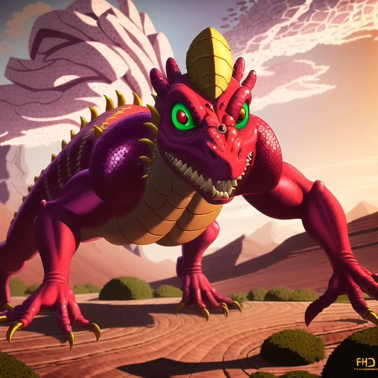 Basilisk, Four Paws Lizard, Scary Eyes, Green Scales, Four P...