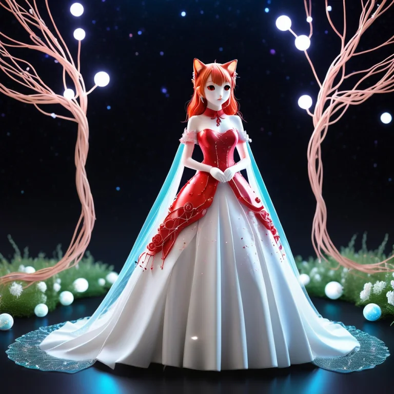 A 3d Chibi Anime Red Hair Cat Girl Wear Cosmos Universe Wedd...