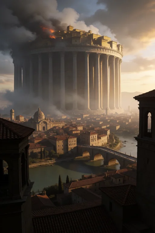 Colossal, Ancient Cylindrical Structure Supported By Massive...