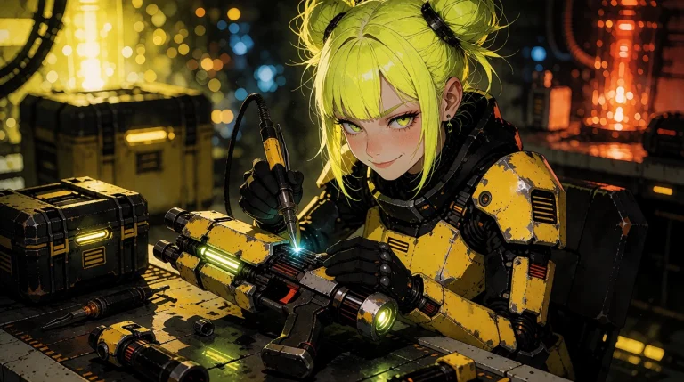 1woman, Neon Yellow Doublebuns, Green Eyes, Wearing A Weathe...