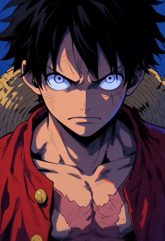 Darksynthstyle, The Image Portrays Luffy, A Determined Young...